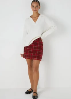 Red Check A Line Skirt
