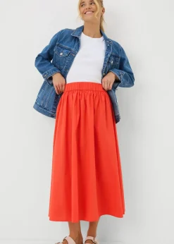 Red Midi Poplin Skirt
