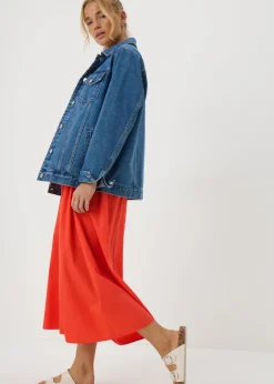 Red Midi Poplin Skirt