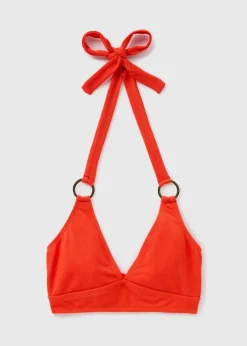 Red V-Neck Bikini Top