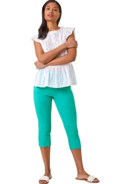 Roman Aqua Cropped Stretch Trousers