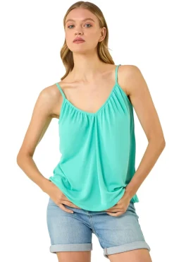 Roman Aqua Gathered V Neck Stretch Vest Top
