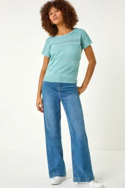 Roman Aqua Shimmer Textured Top