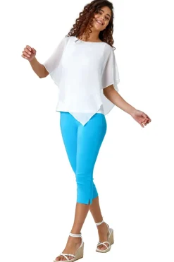 Roman Aquamarine Cropped Stretch Trouser Capri Summer Leggings 3/4 Pedal Pushers