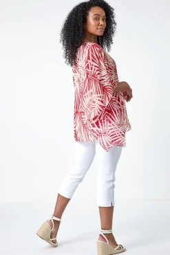 Roman Beige Petite Leaf Print Overlay Top