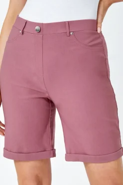 Roman Biscuit Elastic Waist Turn Up Stretch Shorts