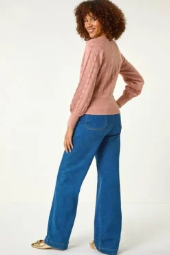 Roman Biscuit Pointelle Detail Knit Cardigan