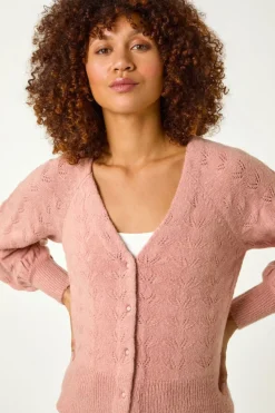 Roman Biscuit Pointelle Detail Knit Cardigan