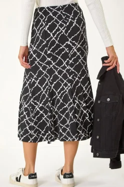 Roman Black Abstract Checked Print Skirt