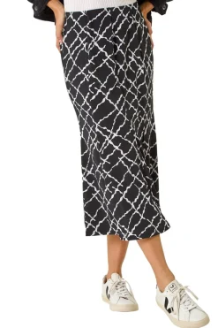 Roman Black Abstract Checked Print Skirt