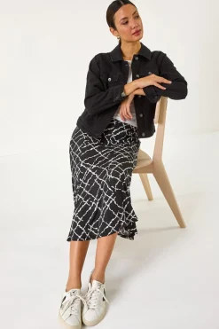 Roman Black Abstract Checked Print Skirt