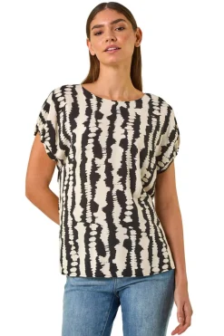 Roman Black Abstract Print Top