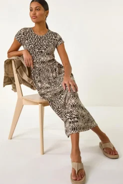 Roman Black Abstract Print Midi Dress