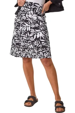 Roman Black A-Line Palm Mono Print Skirt