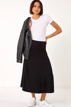 Roman Black A-Line Pull On Stretch Skirt