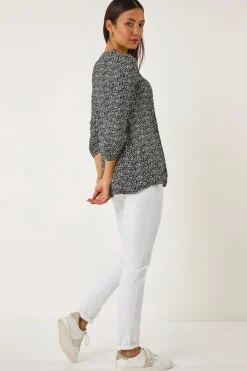 Roman Black Animal Print Pintuck Shirt