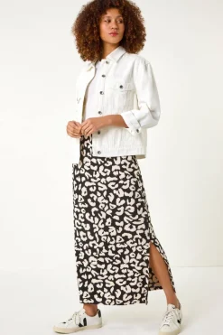 Roman Black Animal Print Maxi Skirt