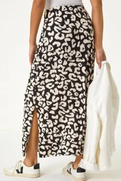 Roman Black Animal Print Maxi Skirt