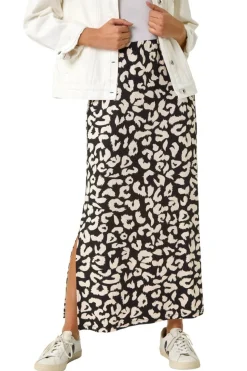 Roman Black Animal Print Maxi Skirt