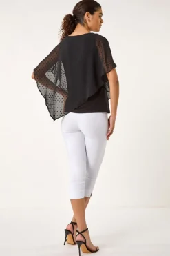 Roman Black Asymmetric Dobby Overlay Top