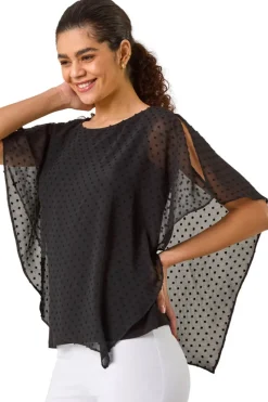 Roman Black Asymmetric Dobby Overlay Top