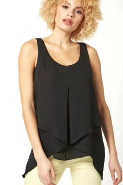 Roman Black Asymmetric Sleeveless Vest Top