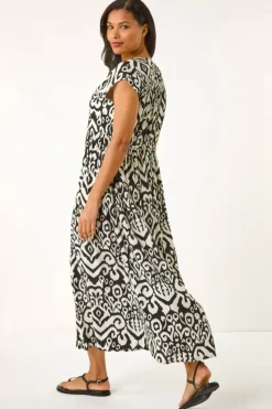 Roman Black Aztec Print Midi Smock Dress