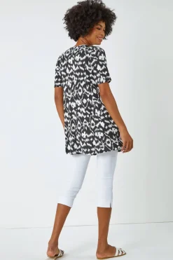 Roman Black Aztec Print Pocket Tunic Top