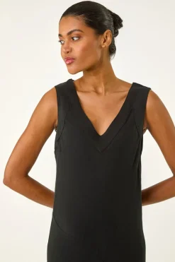 Roman Black Bias Linen Mix Midi Dress