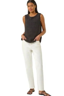 Roman Black Broderie Vest Top