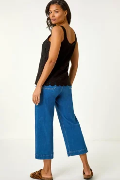 Roman Black Cotton Crochet Knit Vest Top