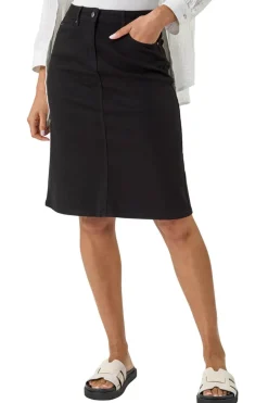 Roman Black Cotton Denim Stretch A line Skirt