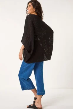 Roman Black Crochet Tunic Cardigan
