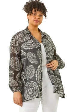 Roman Black Curve Abstract Print Woven Shirt
