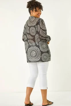 Roman Black Curve Abstract Print Woven Shirt