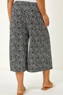 Roman Black Curve Abstract Print Culottes