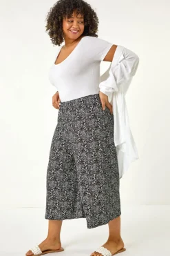 Roman Black Curve Abstract Print Culottes