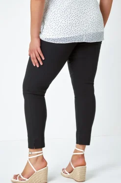 Roman Black Curve Elastic Waist Full Length Trousers