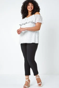 Roman Black Curve Elastic Waist Full Length Trousers