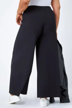 Roman Black Curve Elastic Waist  Wide Leg Trousers