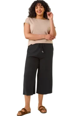 Roman Black Curve Linen Mix Cropped Trousers