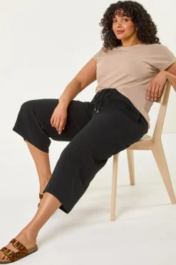 Roman Black Curve Linen Mix Cropped Trousers