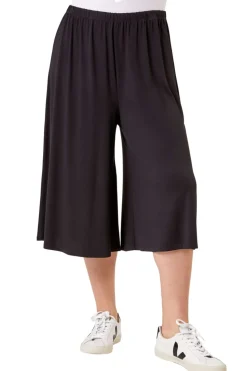 Roman Black Curve Plain Elastic Waist Culotte Trousers