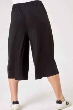 Roman Black Curve Plain Elastic Waist Culotte Trousers