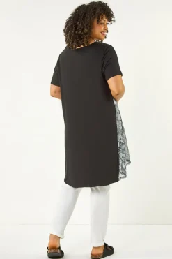 Roman Black Curve Print Mesh Trim T Shirt