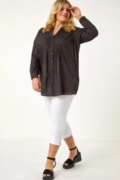 Roman Black Curve Shimmer Jacquard Blouse