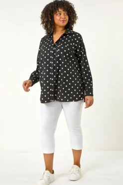 Roman Black Curve Spot Print Button Shirt