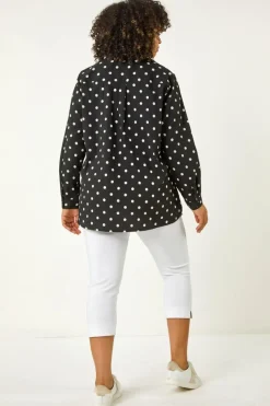Roman Black Curve Spot Print Button Shirt