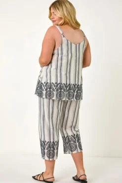 Roman Black Curve Strappy Broderie Hem Vest