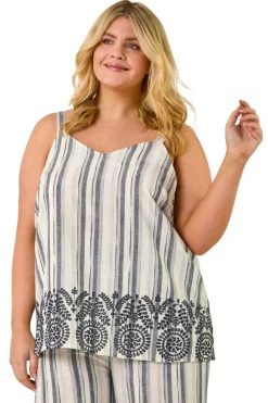 Roman Black Curve Strappy Broderie Hem Vest